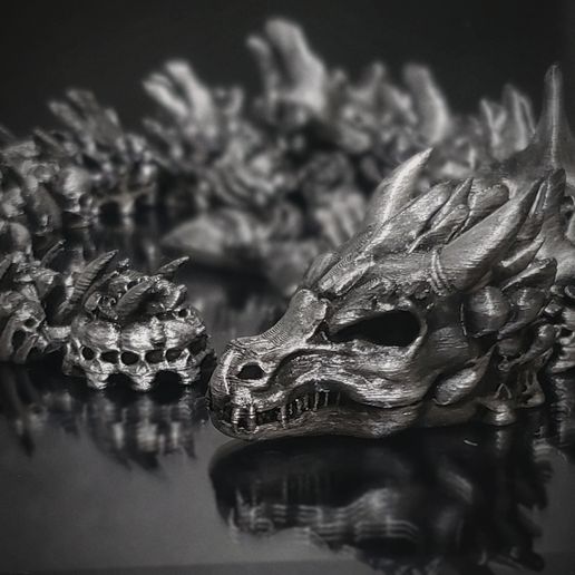 Doomsday Articulating Dragon, Print in place, flexi skull and bone dragon, by Pretzel Prints - 3D model önizlemesi