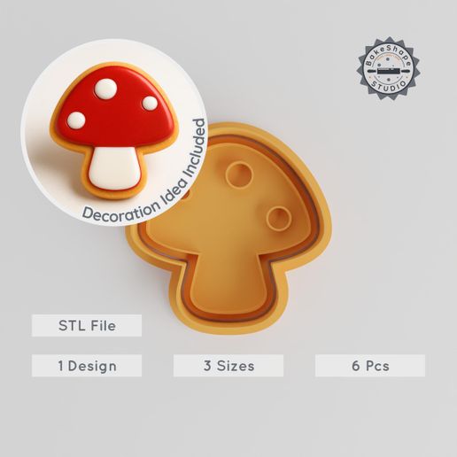 product_3-01_main.jpg Spotty Mushroom Shape Cutter & Stamp, Cookie & Fondant Tool Set, 3 Sizes, 6 Pc Collection