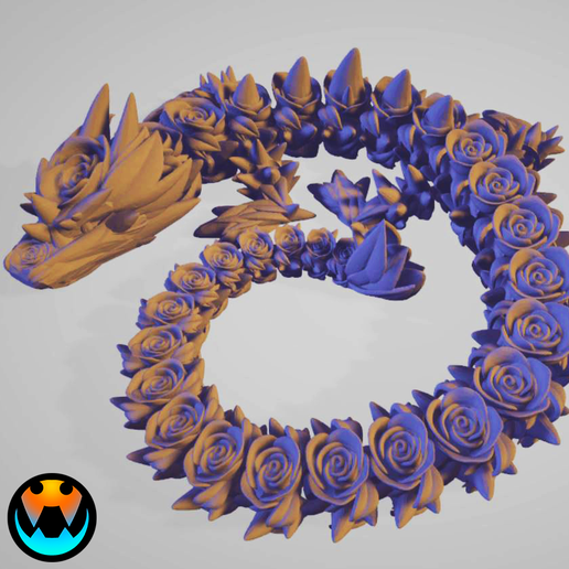 Rose Dragon, Valentine's Day, Articulating Flexi Wiggle Pet, Print in Place, Fantasy 3D model