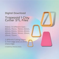 Cortador de arcilla Trapezoidal 1 - Descarga de archivos digitales STL de pendientes - 14 tamaños y 2 versiones de cortadores