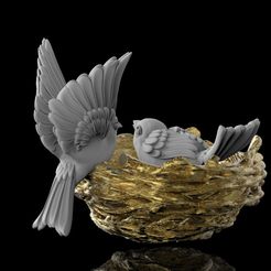 342423.jpg STL file birds in the nest・Template to download and 3D print