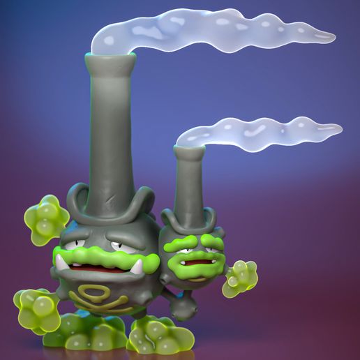 High Quality Galarian Weezing Miniature - 3D Printable STL Model For Tabletop Gaming and Display 3D model preview