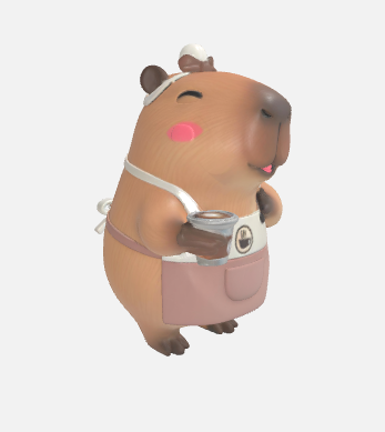 cafe-5.png Chibi Capybara Barista 3D Model with Coffee Cup