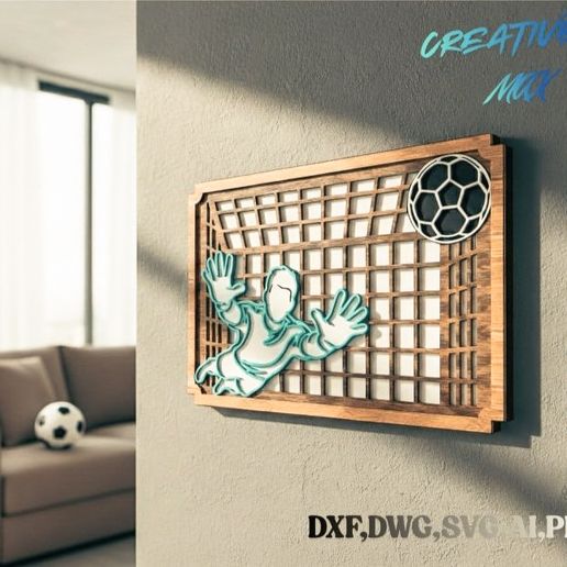 3D Layered Soccer Goalkeeper Wall Art - Laser Cut File (DXF, SVG, DWG)
