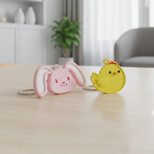 Cute Easter Chicken & Bunny Keychain STL
