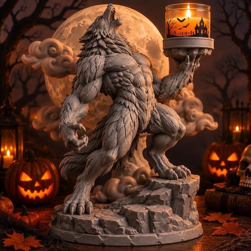 Halloween Werewolf Candle Holder STL | Gothic Pumpkin Candle Holder 3D Print | Spooky Halloween Decor | FDM PLA