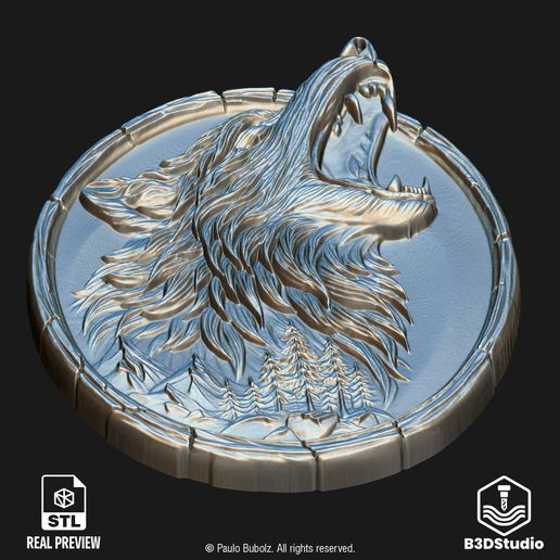 45.jpg Relieve de lobo para láser CNC e impresión 3D Archivo STL y TIF en escala de grises 4K - Modelo 3D de alto detalle