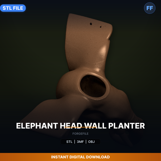 Elephant Head Wall Planter - 3D Printable STL File