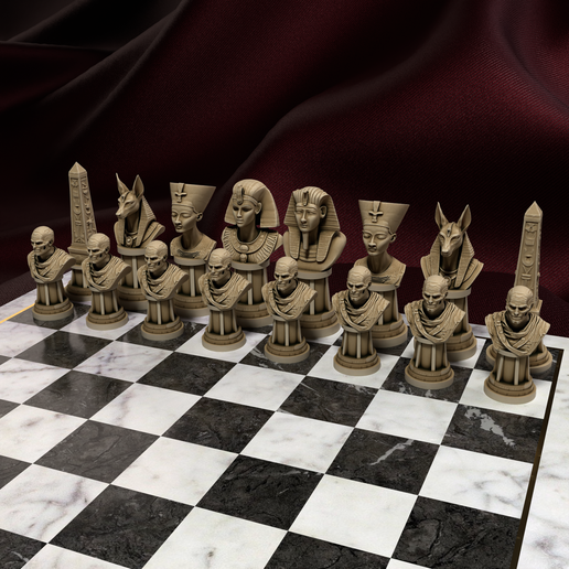 1.png Egyptian Chess Set 3D Print – Ramses, Nefertiti, Anubis, Obelisks and Mummies