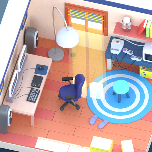 Habiitacion4.png "Low Poly Isometric Room - Set complet de bureau et d'accessoires".