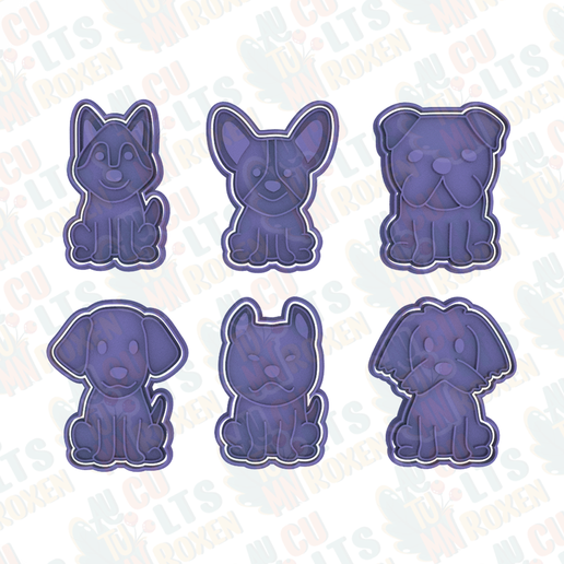 Dogs-cookie-cutter-set-of-6.png 3D file Dogs cookie cutter set of 6 *・3D print object to download, roxengames
