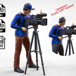 Cameraman02.1e3.jpg Archivo STL N2 Camarógrafo con sombrero y auriculares cámara sobre trípode・Modelo de impresión 3D para descargar