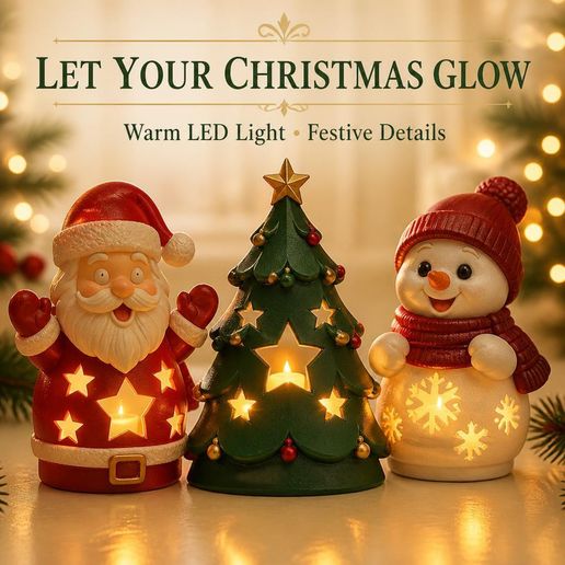 Christmas LED Tealight Holder Bundle | Santa Snowman Tree Decor