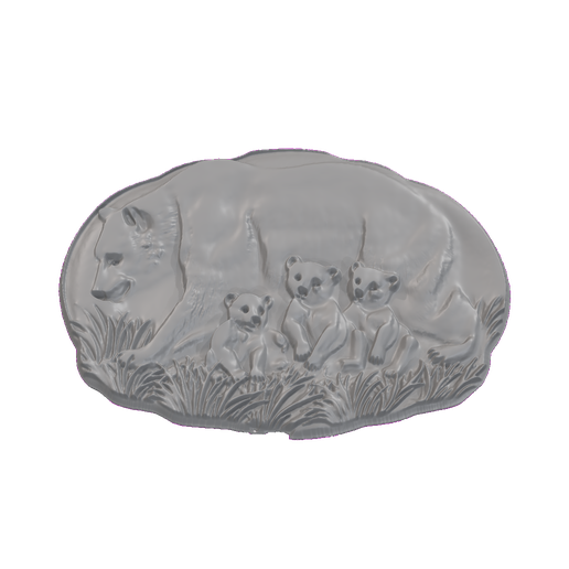 Mother Bear with Three Cubs Oval Relief STL