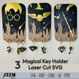 3-Magical-Key-Holders-1-1.jpg Set of 3 Harry Potter and the Golden Snitch, Elder Wand, Key Holder SVG Laser Cut Files