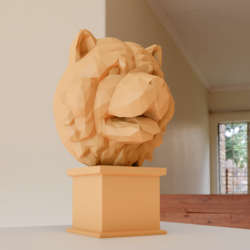 chow chow head bust mouth open low poly stl 3D model