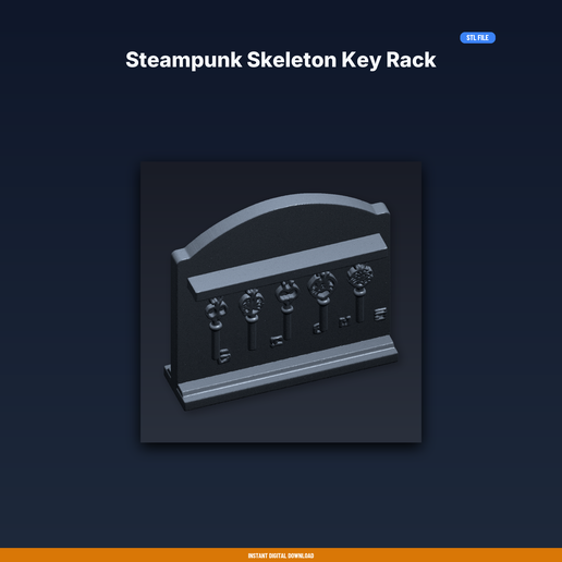 Steampunk Skeleton Key Rack - 3D Printable STL File