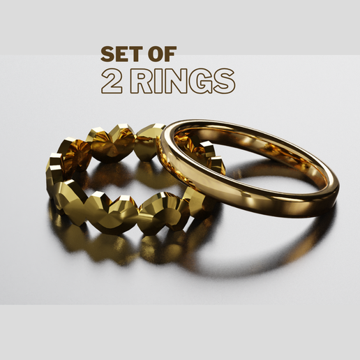 Womens ring set- Kawaii ring stack Hearts ring STL OBJ