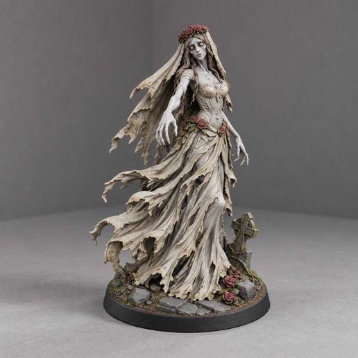 Gothic Undead Bride Figure STL File, Veiled Graveyard Statue 3D Printable Character Model