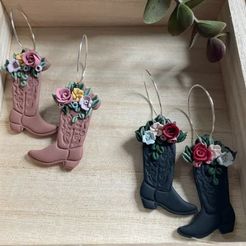 floral-boot-earrings.jpg Set of 4 Cowboy Boot Polymer Clay Cutters for Jewelry and Crafts w/ Floral Option- Imprint, Western Boho Vibes