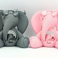 elephant-and-her-cute-children-10.jpg Cute mom elephant and her little elephants printed in place without supports