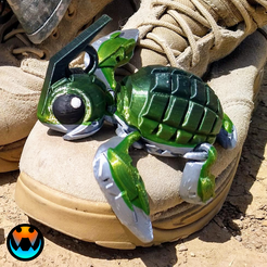 yyhvhkb.png Grenurtle, Grenade Turtle, Military, 4th of July, Cinderwing3D, Articulating, Print-in-Place, No Supports, Cute