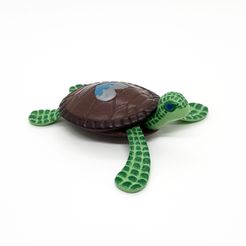 turtle_pic1.jpg Fichier STL Presse-papier décoratif pour tortue de mer avec coeur et vagues sur la carapace・Objet imprimable en 3D à télécharger