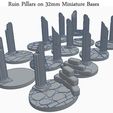 pillars.jpg 32mm Round Bases With Ruin Pillars (x15) for Dungeons & Dragons or fantasy tabletop Miniatures