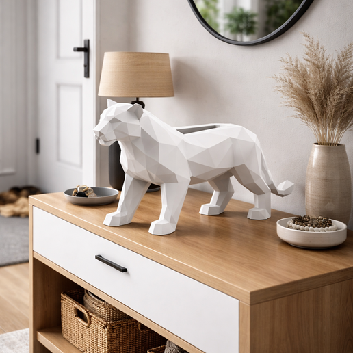 Low Poly Panther Planter STL – Geometric Big Cat Vase – Modern Animal Plant Pot – 3D Printable Home Decor