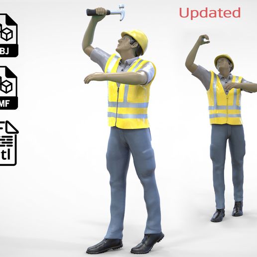 N4 Construction Worker 1 64 Miniature working with hammer - 3D model önizlemesi