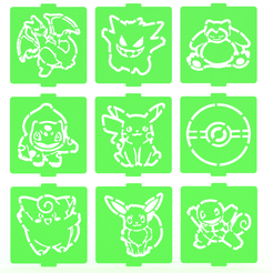 1.png 3D file Pokemon stencil set of 9 for Coffee and Baking・3D print object to download, roxenstencil