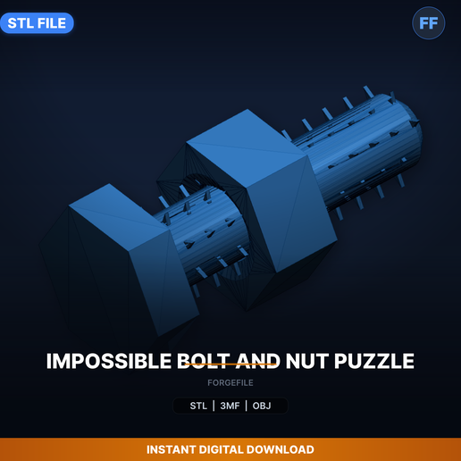 Impossible Bolt and Nut Puzzle, Print in Place, Threaded - 3D Printable STL File