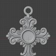 Front.jpg Baroque Cross Pendant with Cabochon Setting 3D print model