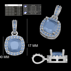 1.png Fichier STL Pendentif en pierre coussin avec diamant・Objet pour impression 3D à télécharger