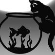 3,1.jpg line art cat and fish, wall art cat and fish, 2d art cat and fish, cat and fish