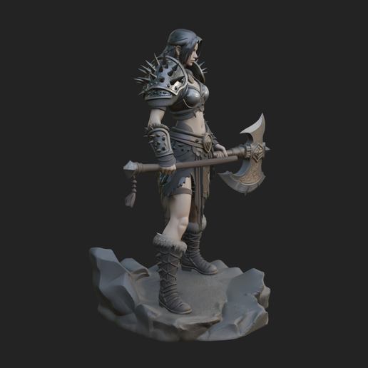 Woman Warrior with Axe Statue Design 1 - 3D Print Model