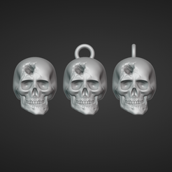 image_2023-12-11_01-34-27.png Damaged skull 3D with injury bullethole and crookedjaw keychain fob earrings