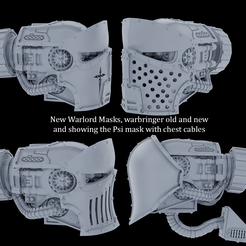 ‘ New Warlord Masks, ener old and new and showing the Psi mask with chest cables STL-Datei Warlord battleduke Titan Kopf mit Masken System, Psi Titan Maske als gut・3D-Druckvorlage zum Herunterladen