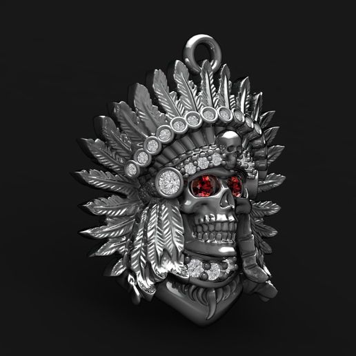 3CM Indian Chief Skull Pendant Native Headdress Feather Jewelry