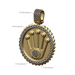 18*1.5mm diamonds 41*2mm diamonds 41*1.8mm diamonds 7*41.5mm diamonds STL file Studs halo Rolex crown iced pendant with bail 3D print model・3D printable model to download, RachidSW