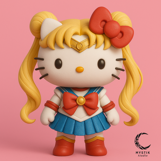 Hello Kitty x Sailor Moon - Cartoon Style Kawaii Crossover 3D Figure for STL Printing 3D model
