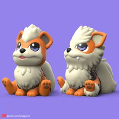 ChibiGrowlithe04.jpg Файл STL POKEMON - GROWLITHE & ARCANINE (ЛЕГКАЯ ПЕЧАТЬ БЕЗ ПОДДЕРЖКИ)・3D-печатный дизайн для загрузки