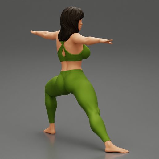 10003.jpg 3D file Young Woman Practicing Yoga Lesson Doing Warrior Two 3D Print Model・3D printable model to download, 3DGeshaft