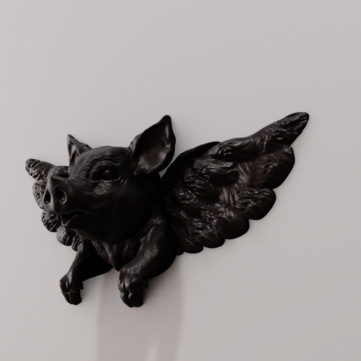 pig-with-wings3.png Pig with wings head wall mount STL