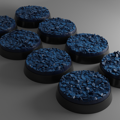 ovw.png STL file 8x 25mm base with rocky ground v2 (+toppers)・3D print design to download