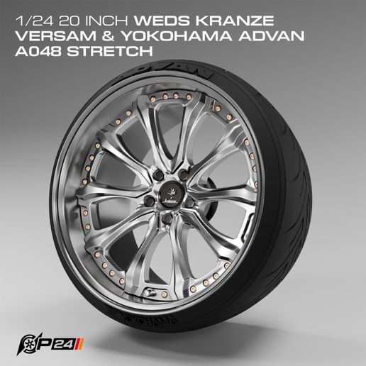 🛞 1/24 20 INCH WEDS KRANZE VERSAM & YOKOHAMA ADVAN A048 STRETCH