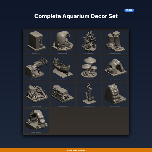 Complete Aquarium Decor Set - 13-Model STL Bundle