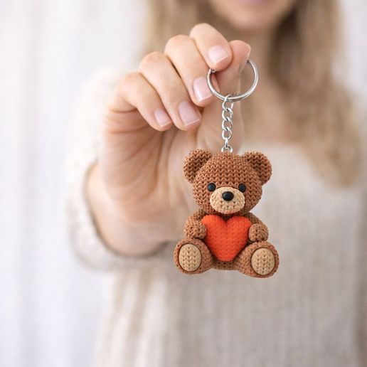 Valentine's Day Heart Teddy Bear Keychain  Cute Crochet Amigurumi, Ready to Print