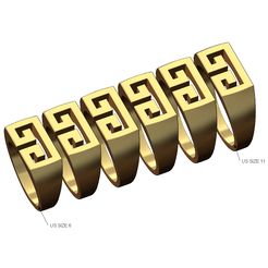 Greek-key-recta-signet-ring-size6to11-00.jpg Descargar archivo STL Anillo de sello rectangular grabado de Versace, tallas 6 a 11, modelo de impresión 3D • Objeto imprimible en 3D, RachidSW