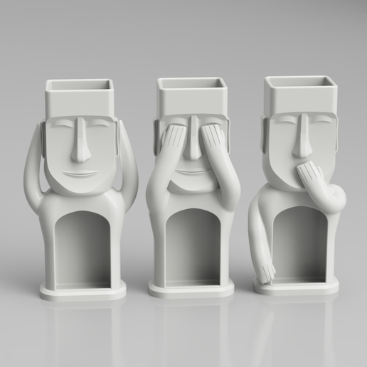 Easter Island “Three Wise Moai” Planters – Hear No Evil, See No Evil, Speak No Evil - 3D model önizlemesi